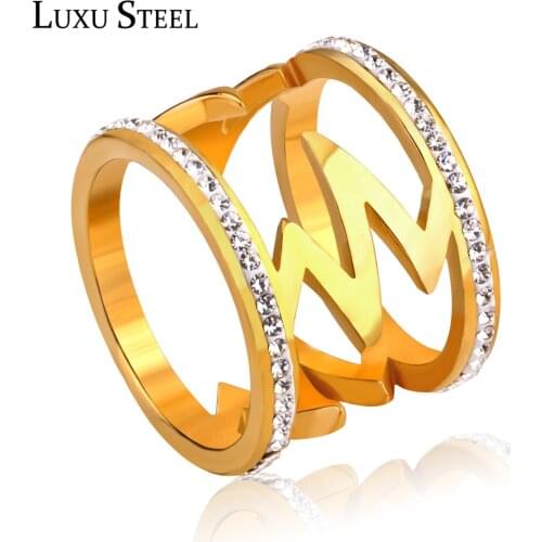 LUXUSTEEL Gold Rings Engagement Female Accessories Stainless Steel Luxury Cubic Zironia Wedding Rings Best Friend Party Fingers