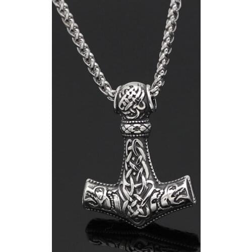 Norse Vikings Amulet Men Pendant Necklaces Hammer Of Thor Mjolnir Pendant Leather Rope Chain Necklaces Viking Jewelry