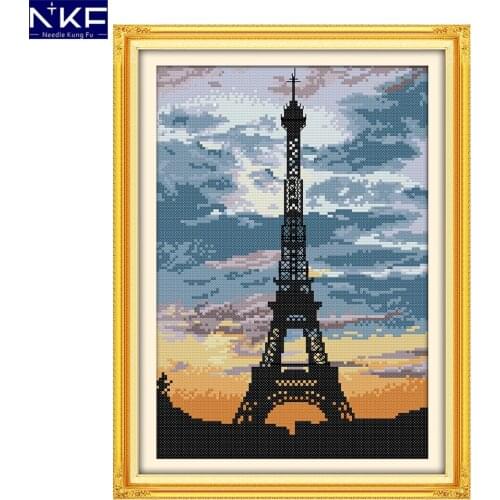 NKF The Tower At Dusk Pattern Scenery Style 11CT 14CT DIY Cross Stitch Kits for Embroidery Wall Decor Needlework Cross Stitch