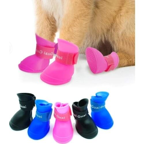 Waterproof Dog Shoes No-Slip Rain Boots Outdoor Rain Wear Paw Protector for Small Medium Dogs Pink Blue Black