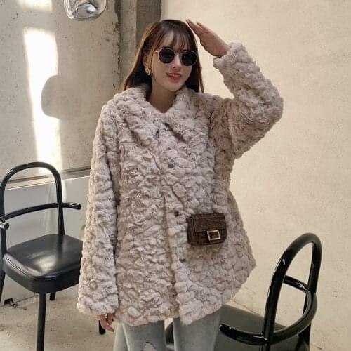 2021 New Women Plus Size Thicken Faux Lambswool Fur Coat Winter Korean Loose Soft Plush Casual Warm Coat Female Outerwear