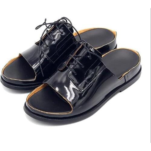 New arrival fashion slipper shoes for men genuine leather handmade summer fish mouth casual men slippers