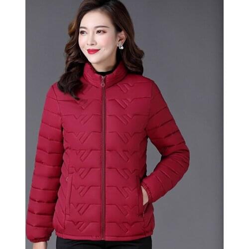 Mother Winter Stand-collar Down cotton Jacket 2021 Fashion Warm Long-sleeved Outwear Plus size Thicken Parkas Short Ladies Coat