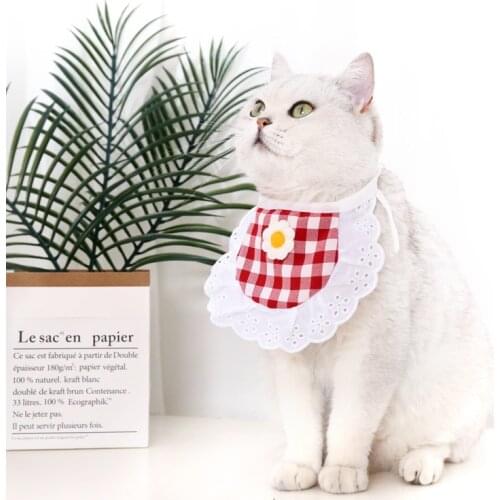 Clothing for Cats Cute Plaid Christmas Dress Dogs Lace Bib Pet Cherry Towel Teddy Dog Bib Cute Pet Costume Photography Prop