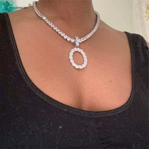 Male Ladies Hip Hop Necklace 5mm Cz Tennis Chain +26 Letter Necklace Letter Pendant Punk Street Dance Accessories Jewelry