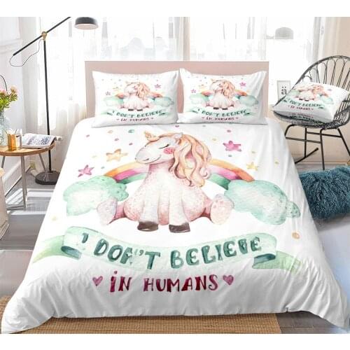 Unicorn Bedding Set Cartoon Duvet Cover Set Horse Bed Linen Cartoon Unicorn Bedspread Kids Gilr Home Textile Microfiber Beds Set