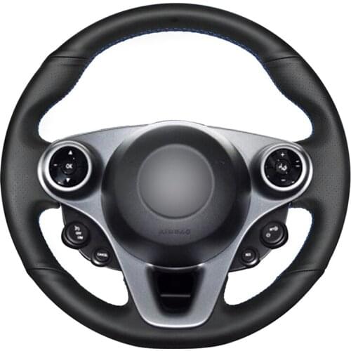 Hand-stitched PU Artificial Leather Steering Wheel Cover for Smart New Fortwo Forfour 2015 2016 2017 Accessories