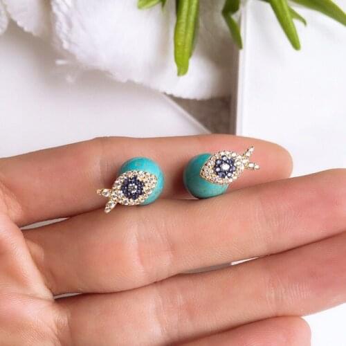 SLJELY Real 925 Sterling Silver Yellow Gold Color Lucky Eye Fish Turquesa Stud Earrings with Cubic Zirconia Women Luxury Jewelry