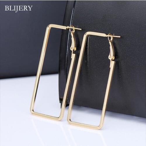 BLIJERY Fashion Geometric Oblong Hoop Earrings For Women Statement Jewelry Punk Style Earrings Nightclub Femme Brincos