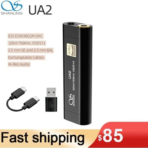 Shanling UA2 Portable USB DAC/AMP ES9038Q2M 32bit/768kHz DSD512 3.5 mm SE and 2.5 mm BAL Dedicated Headphone Amplifier