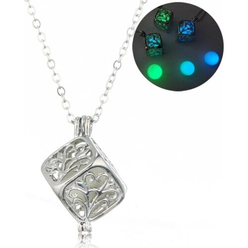 Luminous Square Tree of Life necklace Hollow Glow In The Dark tone cages dant Silver color Chains For women Fashion Jewelry Gift