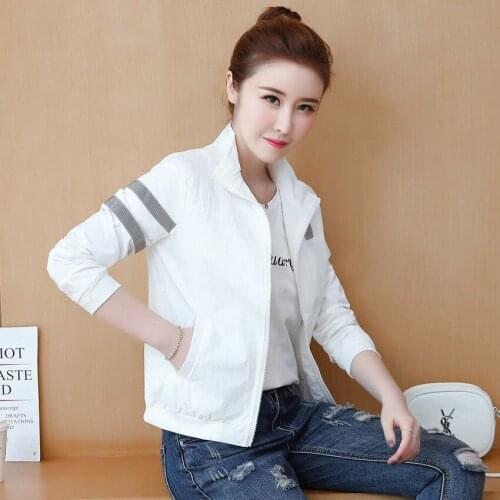 Ladies Black White Red Short Casual Thin Jacket Windbreaker Pure Color Harajuku Baseball Uniform Spring Autumn Jacket 2021 Style