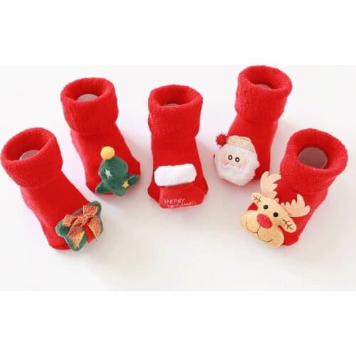 Newborn Baby Christmas Floor Socks Cute Elk Santa Claus Christmas Tree Toddler Socks Thick Warm Anti-slip Socks Baby Socks Shoes