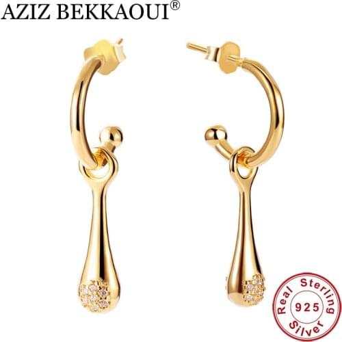 AZIZ BEKKAOUI Classic 925 Sterling Silver Color Droplets Drop Earrings with Clear CZ Earrings Women Wedding Engagement Jewelry