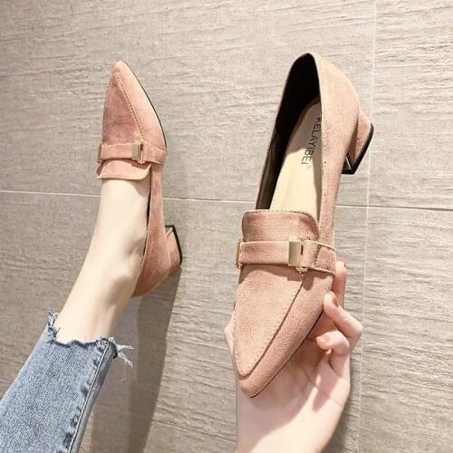 Single Shoes Womens Thick Heel 2021 Simple and Versatile New Fairy Pointed Toe Low-heel Work Shoes Mid-heel Womens Shoes