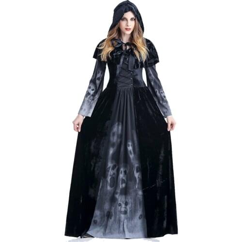 Women Halloween Cosplay Costume Medieval Renaissance Adult Witch Gothic Queen Of Vampire Black Fancy Dress Girls Outfit