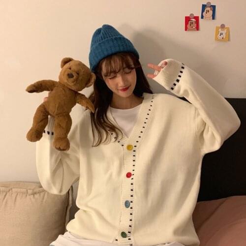 Cardigan Sweater Women 2020 Autumn New Retro Knitted Cardigan Jacket V-neck Single-breasted Long Sleeve Solid Color Top