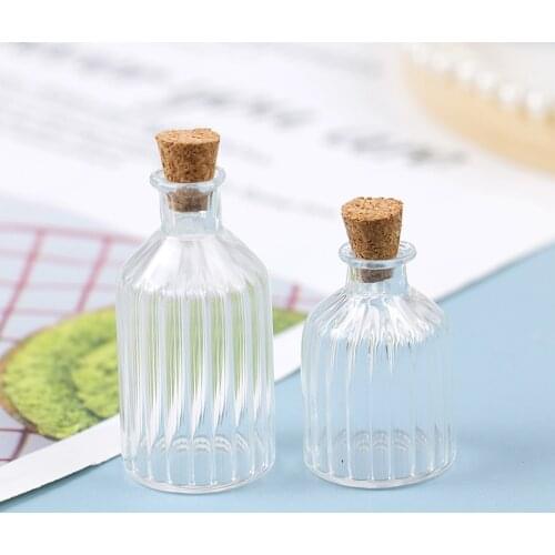 1Pc 1:12 Dollhouse Miniature Stripe Glass Bottle Cork Cover Tiny Jar Vials Model Doll Toy Dollhouse Accessories