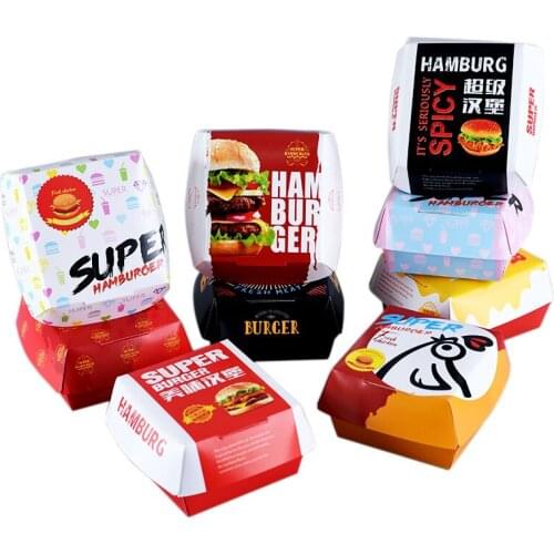 100pcs Hamburger packaging box white card creative baking delicious bread paper box picnic party food disposable package