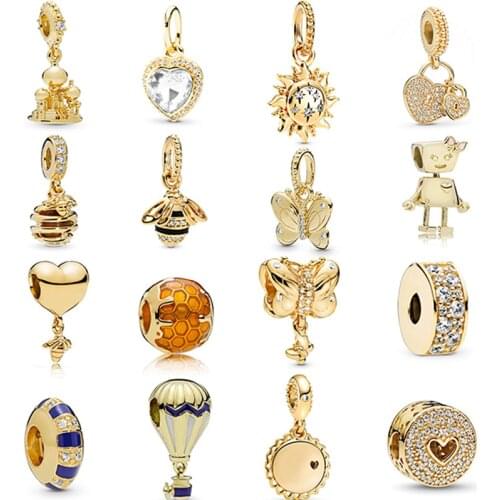 2Pcs/lot Catching Love Network Pendant Charm Beads fit Brand Bracelets Necklaces for Women Jewelry Making Gold Color 35 Styles