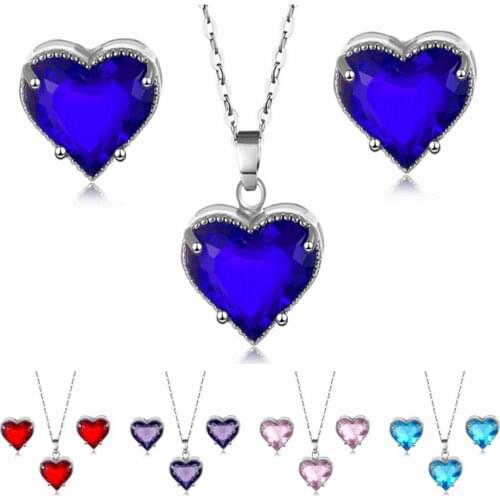 2021 Trendy Jewelry Austria Crystal Bridal Earrings Necklaces Sets Love Heart Pendant Charms Chain Necklace Women Jewelry Sets