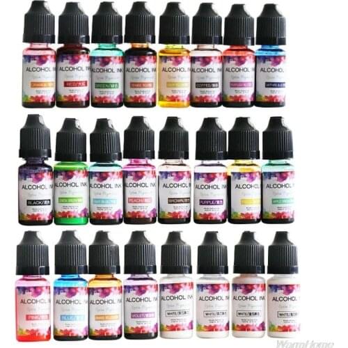 24 Colors 10ML Art Ink Alcohol Resin Pigment Kit Liquid Resin Colorant Dye Ink Diffusion UV Epoxy Resin F20 21 Dropshipping