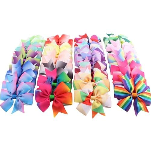 40 PCS Rainbow Color Grosgrain Ribbon Hair Bow Clips, School Girl Boutique Hair Bow Alligator Clips
