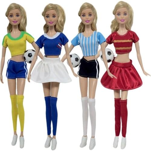 6 Sets Fashion Beautiful Handmade Casual Girl Doll Clothes Football Sport Suits Outfit for Barbie Dolls Kids Birthday Girls'Gift
