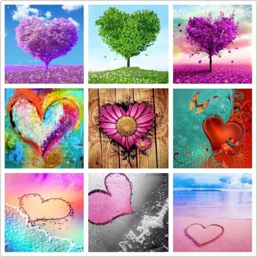 5D DIY Heart Love Diamond Embroidery Painting Love Tree Beach Full Round Drill Rhinestone Diamond Painting Cross Stitch Gift