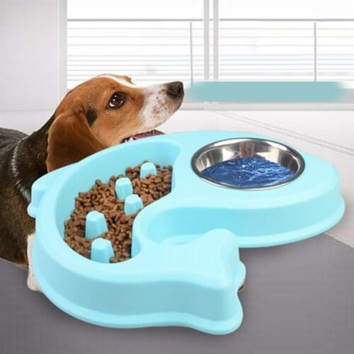 Pet Bowl Fish Shape Anti Choking Stop Bloat Non Skid Pet Food Bowl Cat Bowl for Food Water