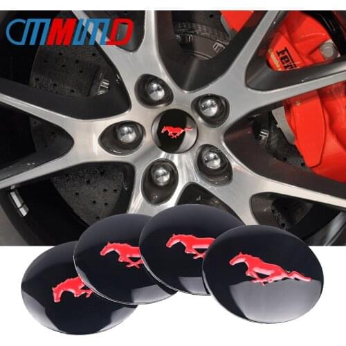 Car Accessories 4pcs New 56mm aluminum Horse race Car Wheel Center Hub Cap Sticker Emblem Badge Sticker For Ford Mustang Styling