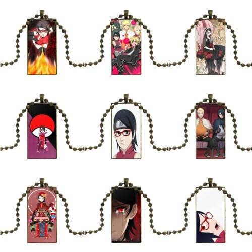 Boruto Uchiha Sarada Design Fashion Vintage Glass Women Rectangle Necklace Pendants For Girls Handmade Gift