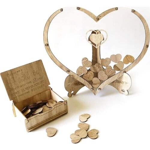 Wooden Heart Frame Transparent Wedding Guest Book Vintage Personalized Alternative Sign Drop Box Rustic Party Decoration
