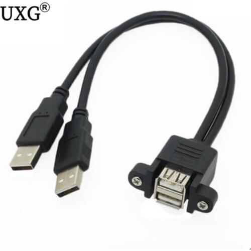 Dual Port USB 2.0 A Male to Female M/F Extension Screw Lock Panel Mount Cable 50cm 30cm 100cm