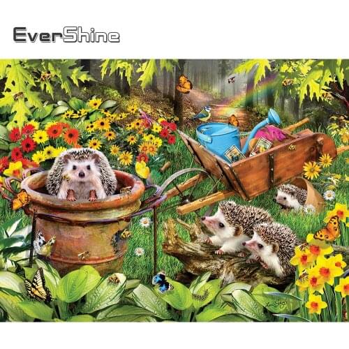 EverShine 5D Diamond Painting Garden Cross Stitch Kits Diamond Art Hedgehog Handmade Hobby Mosaic Rhienstones Home Decor Gift