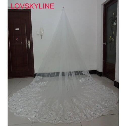 Real photo 3.2M Meter Ivory Cathedral Wedding Veils Long Lace Edge Bridal Veil Wedding Accessories Bride Mantilla Wedding Veil