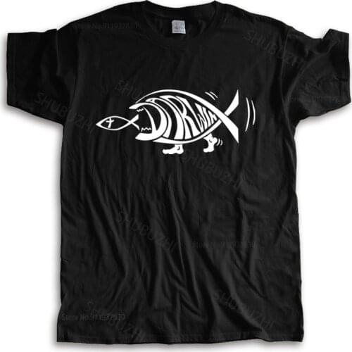 New fashion t-shirt men crew neck tees Darwin Fish Eating Jesus Fish Funny Art mens t shirt many color tops fashion unisex tees