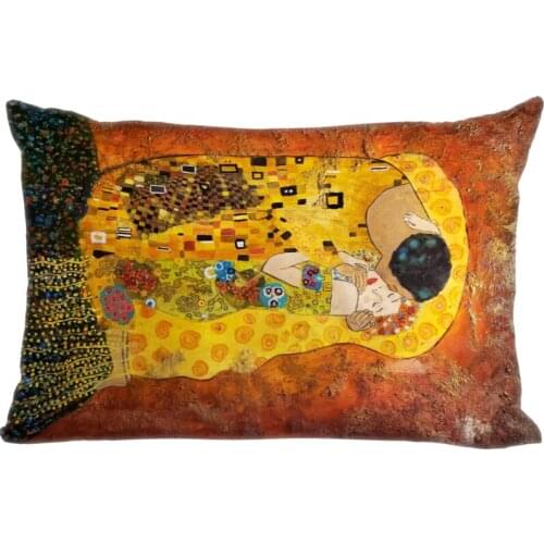 Gustav Klimt Art Pillow Cover Bedroom Home Office Decorative Pillowcase Rectangle Zipper Pillow Cases Satin Fabric A12.21