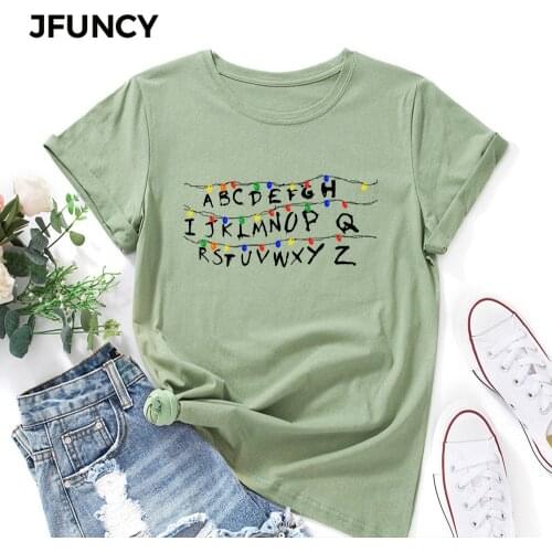 JFUNCY 5XL Plus Size T-shirt Women Cotton Tee O-Neck Short Sleeve Tops Creative Letter Print Oversize Female Summer Loose Shirt