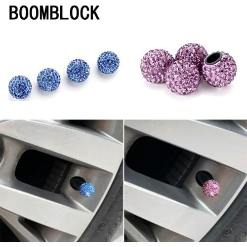 4Pcs Rhinestone Car Tire Valve Caps for Fiat VW Polo Golf MK4 4 MK7 Touran T5 Bora Skoda Rapid Fabia Yeti Superb Suzuki sx4