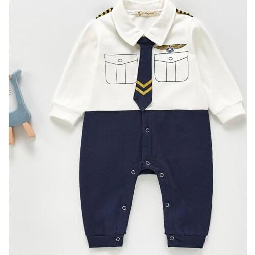 Sailor Collar Casual Baby Clothes Boys Fake Two Piece Romper Spring Long Sleeve Baby Boy Rompers Baby Jumpsuit Baby Clothes