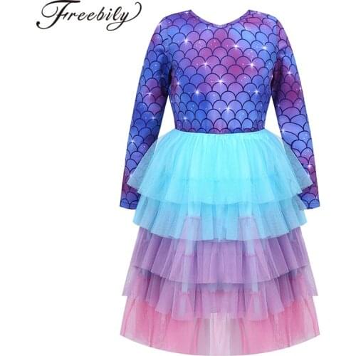 Layered Flower Girl Mermaid Tutu Dress Fish Scales Printed Birthday Party Halloween Cosplay Dress up Princess Mermaid Costume