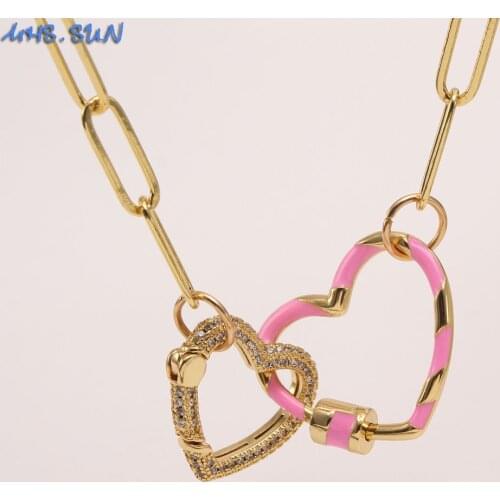 MHS.SUN Fashion Double Colorful Heart Pendant Chain Necklace Vintage AAA Zircon Necklace Jewelry For Women Couples Jewelry Gift