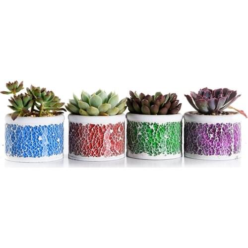 Mosaic Glassic Cement Succulent Cactus Planter Set of 4,Pretty Plants/Flower Pot Tiny Flower Plant Containers Perfect Gift Idea