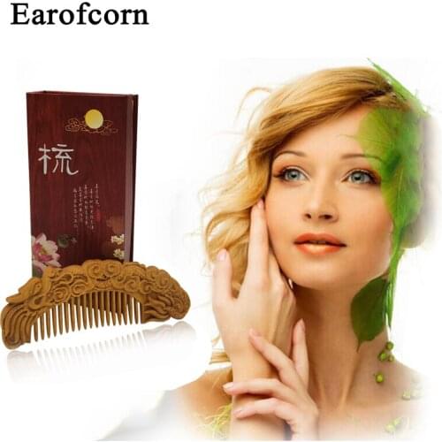 Earofcorn Exquisite Multi Style Thuja Hair Wood Comb Natural Carving Anti-static Wood Hair Comb Set Pair- Vintage China Artwo