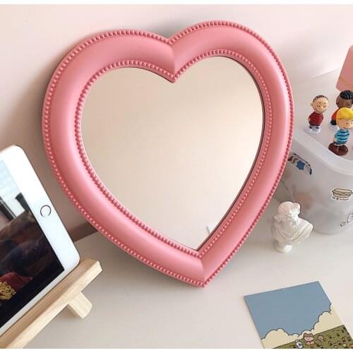 Desktop Decorative Mirror Ins Glass Lens Wall-Mounted Heart-Shaped Irror Beauty Makeup Tool Girl Cute Mirror
