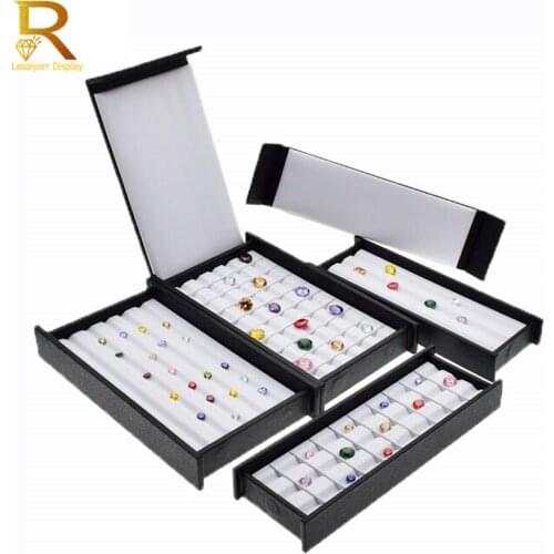 Superior Leather Diamond Display Tray Box with Magnetic Cover Stone Storage Beads Jewelry Stand Holder Gems Organizer Case Black