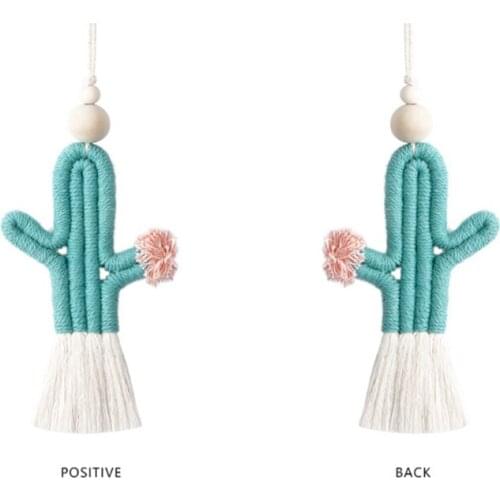 Hand-woven Cactus Pendant Retro Plant Cotton Rope Wooden Beads Ins Wind Wall Decoration European and American Ornaments