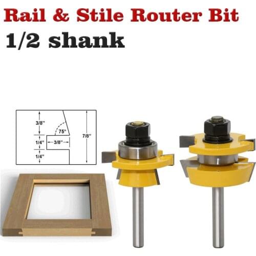 Rail & Stile Router Bit Set - Shaker 2 Pc. 1/4" Shank door knife Woodworking cutter Tenon Cutter for Woodworking Tools
