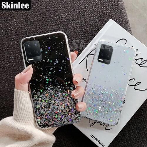 Skinlee For Realme Narzo 30A Case Glitter Bling Sequins Starry Sky Clear Shockproof Stars Moon For Realme Narzo 30 5G Cover